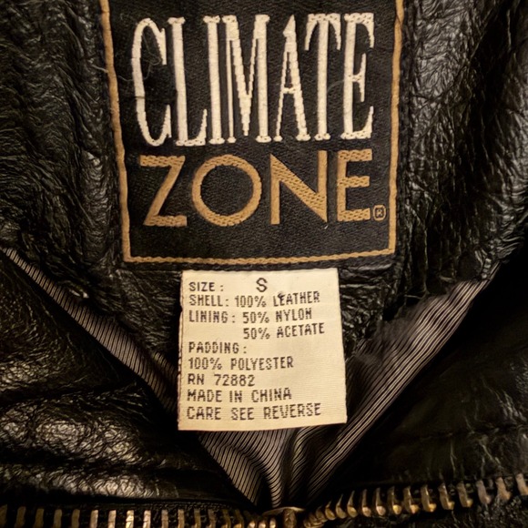 Climate Zone Quilted Black Leather Jacket Size S Motorcycle Bomber Style - Picture 6 of 6